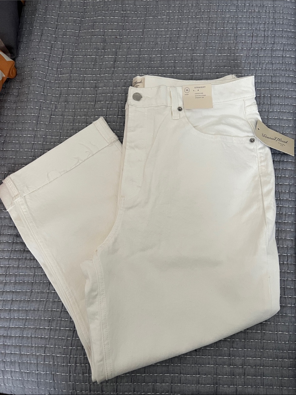16 Short Straight Leg Off White Cream Jeans Petite Frayed Hem Universal Thread